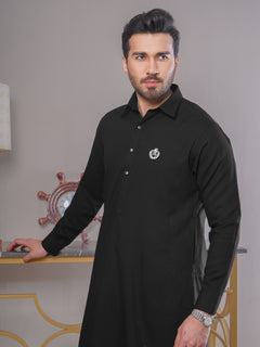 Black Plain Plain Exclusive Range Designer Shalwar Kameez (SK-399)