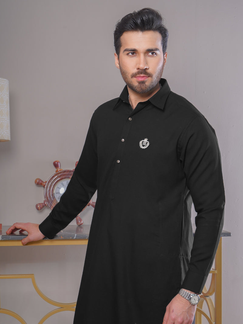 Black Plain Plain Exclusive Range Designer Shalwar Kameez (SK-399)