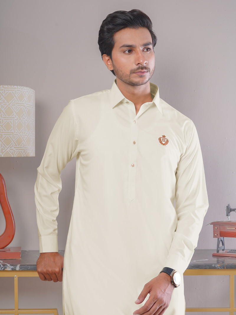 Cream Plain Exclusive Range Designer Shalwar Kameez (SK-401)