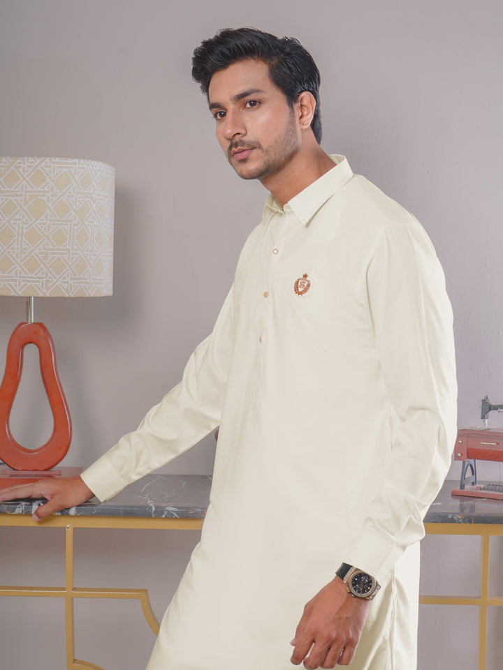 Cream Plain Exclusive Range Designer Shalwar Kameez (SK-401)