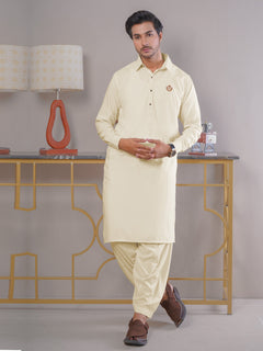 Cream Plain Exclusive Range Designer Shalwar Kameez (SK-403)