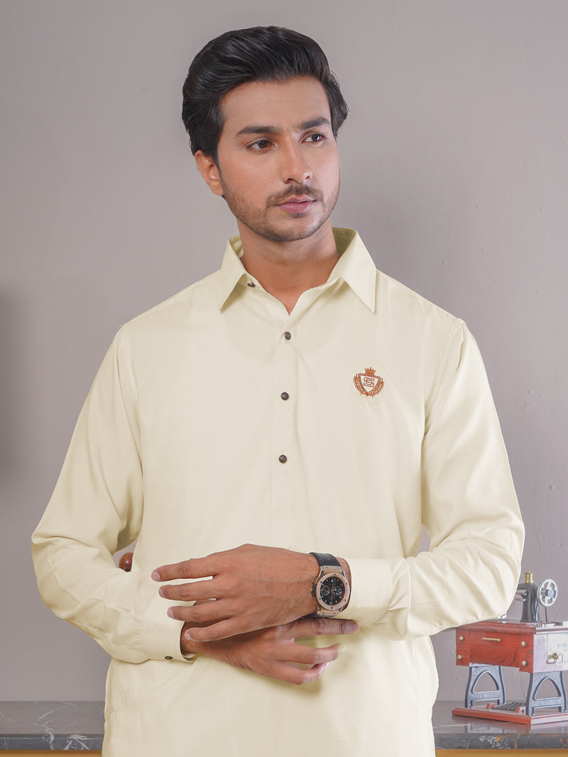 Cream Plain Exclusive Range Designer Shalwar Kameez (SK-403)