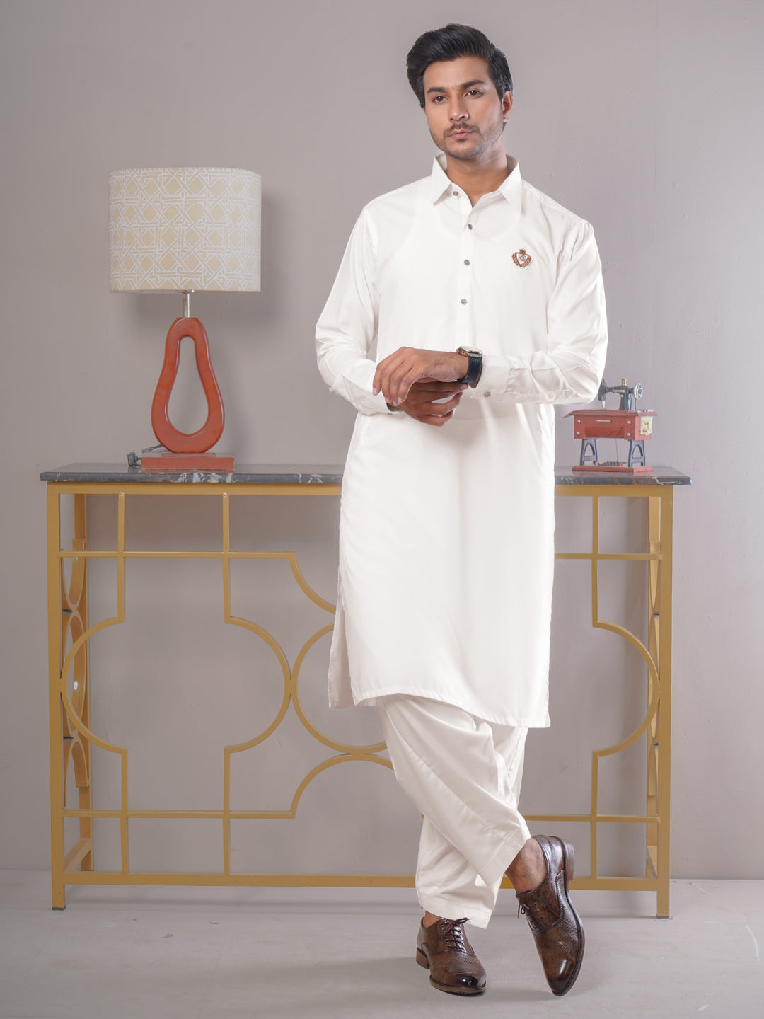 Off White Plain Exclusive Range Designer Shalwar Kameez (SK-404)