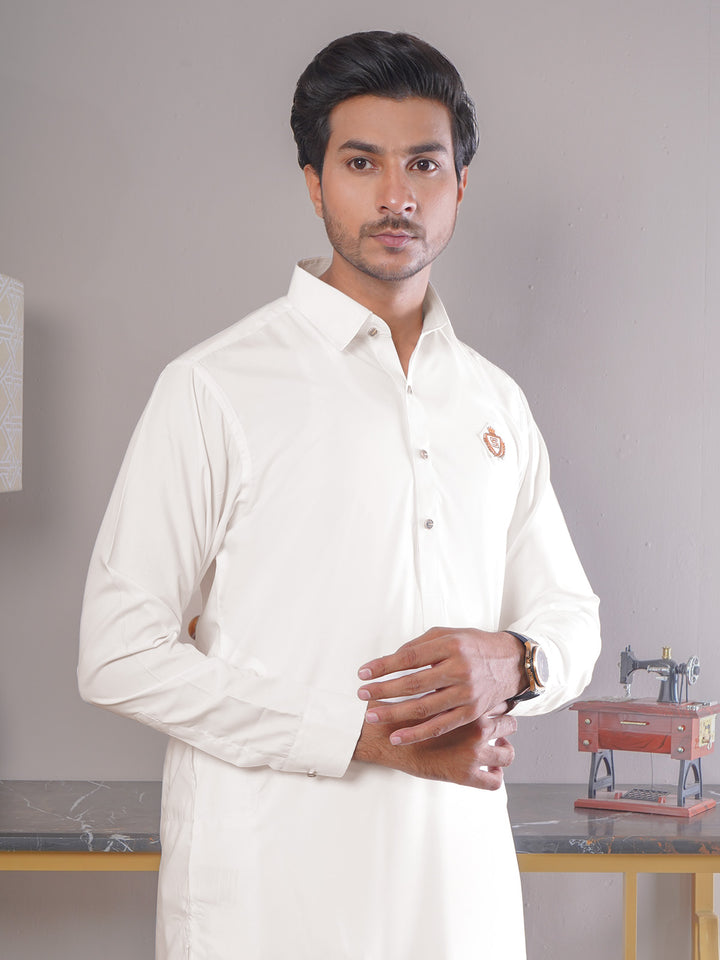 Off White Plain Exclusive Range Designer Shalwar Kameez (SK-404)