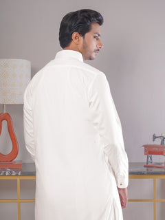 Off White Plain Exclusive Range Designer Shalwar Kameez (SK-404)