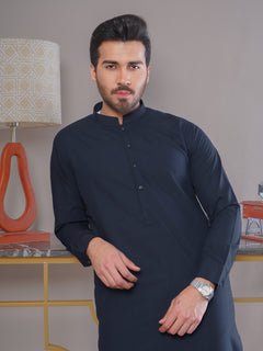 Navy Blue Self Exclusive Range Ban Collar Designer Kurta Pajama (SK-405)