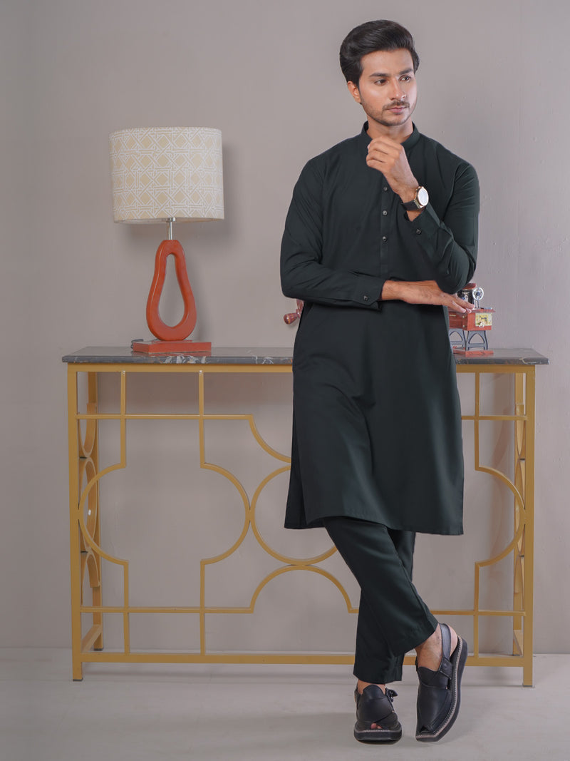 Dark Grey Self Exclusive Range Ban Collar Designer Kurta Pajama (SK-406)