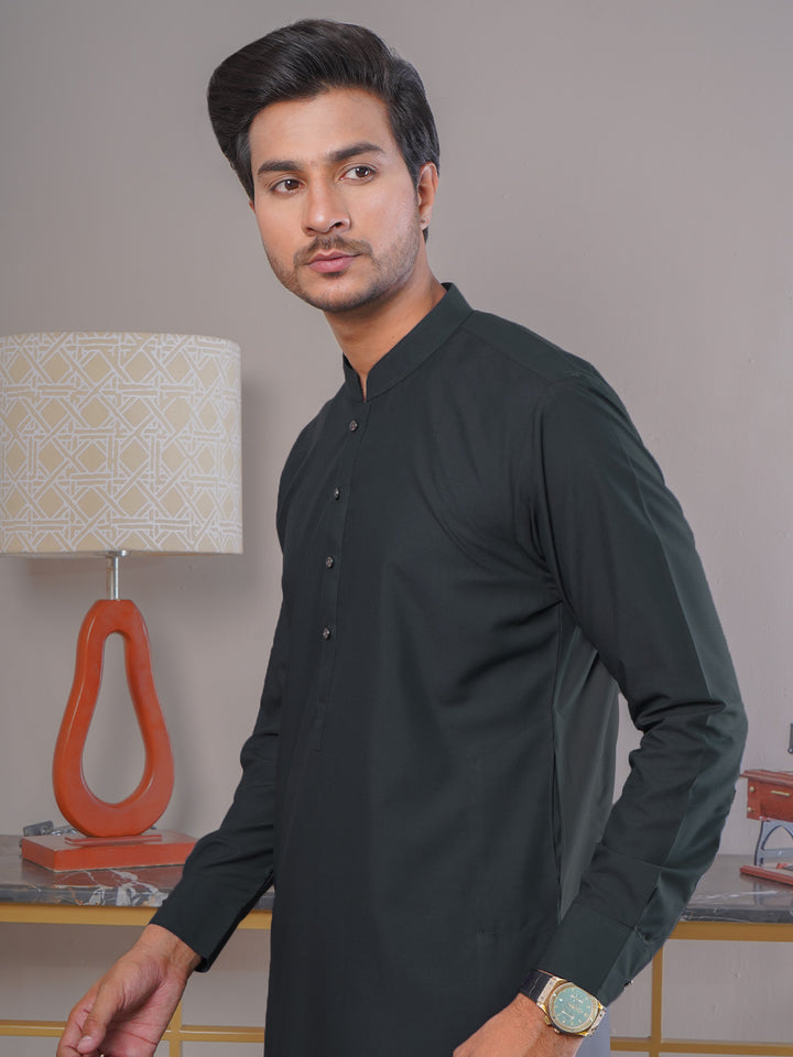 Dark Grey Self Exclusive Range Ban Collar Designer Kurta Pajama (SK-406)