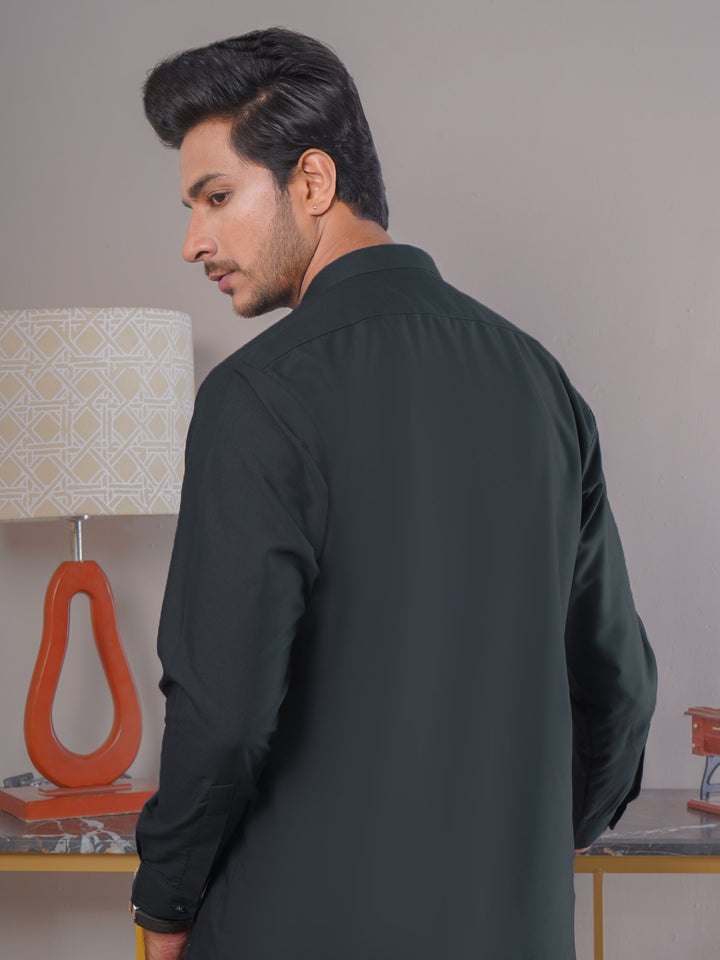 Dark Grey Self Exclusive Range Ban Collar Designer Kurta Pajama (SK-406)