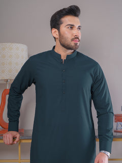 Dark Turquoise Self Exclusive Range Ban Collar Designer Kurta Pajama (SK-407)