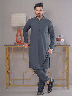 Grey Self Exclusive Range Ban Collar Designer Kurta Pajama (SK-408)