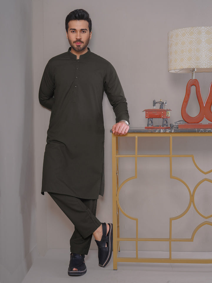 Dark Brown Self Exclusive Range Ban Collar Designer Kurta Pajama (SK-409)