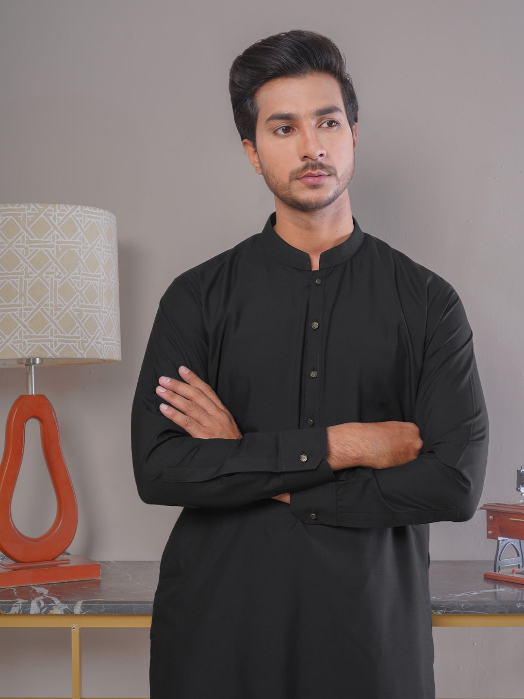 Black Plain Exclusive Range Ban Collar Designer Kurta Pajama (SK-410)