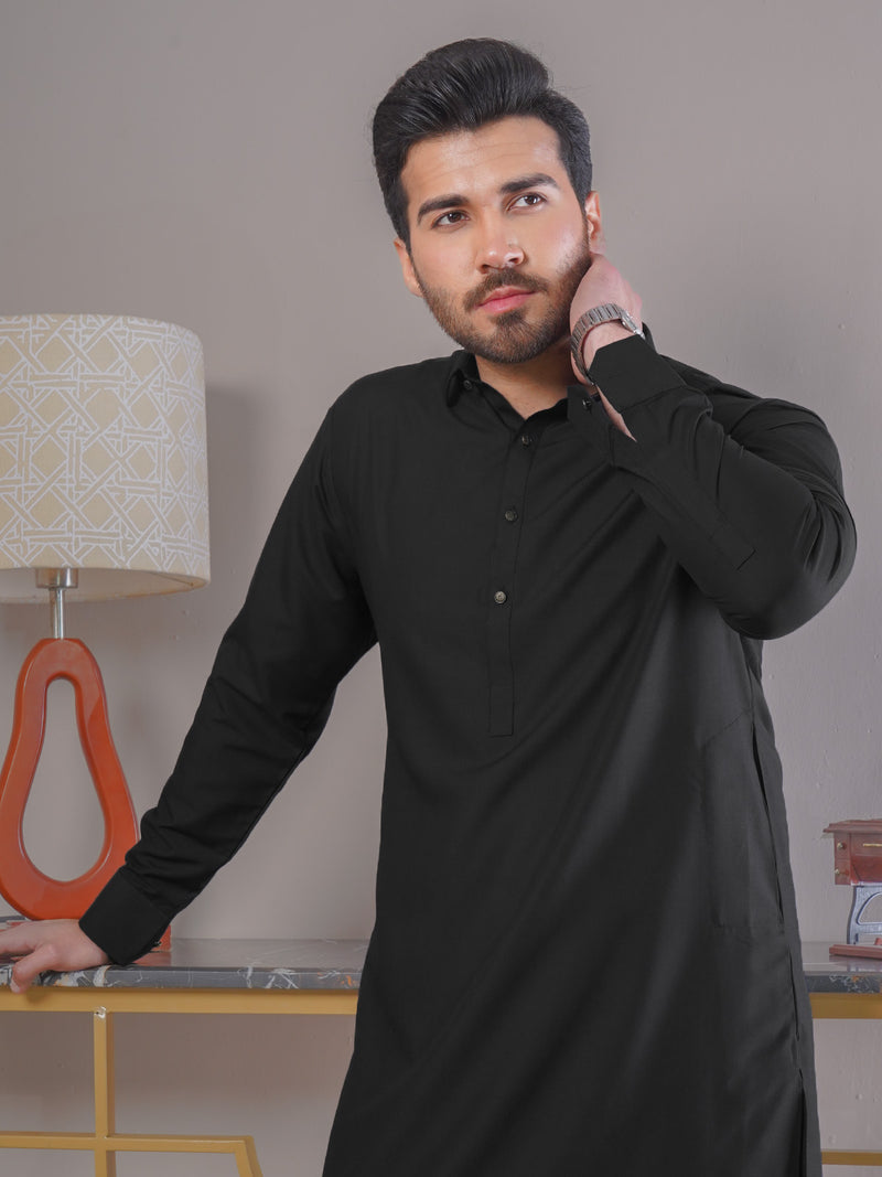 Black Plain Exclusive Range Designer Shalwar Kameez (SK-413)