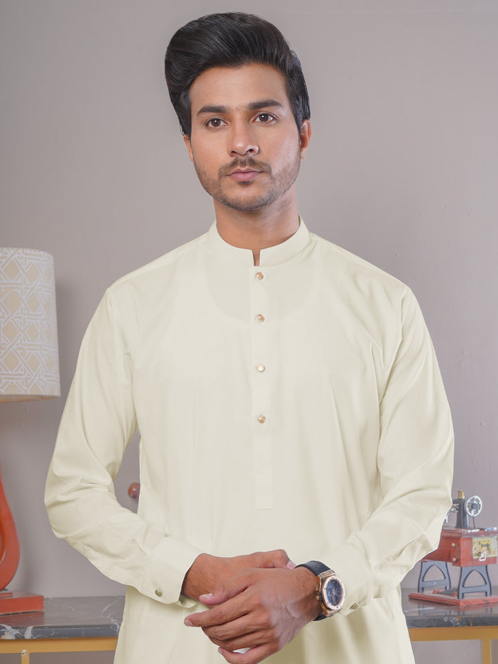 Cream Plain Exclusive Range Ban Collar Designer Kurta Pajama (SK-417)