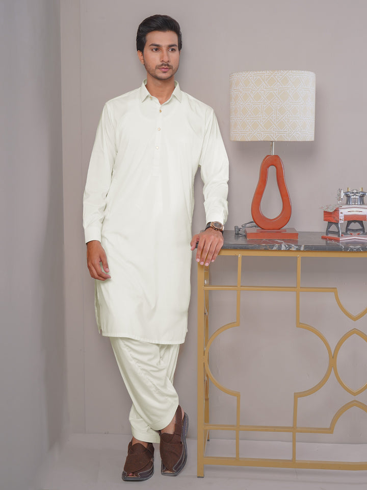 Off White Plain Exclusive Range Designer Shalwar Kameez (SK-418)