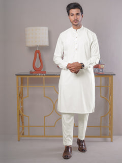 Off White Plain Exclusive Range Ban Collar Designer Kurta Pajama (SK-420)