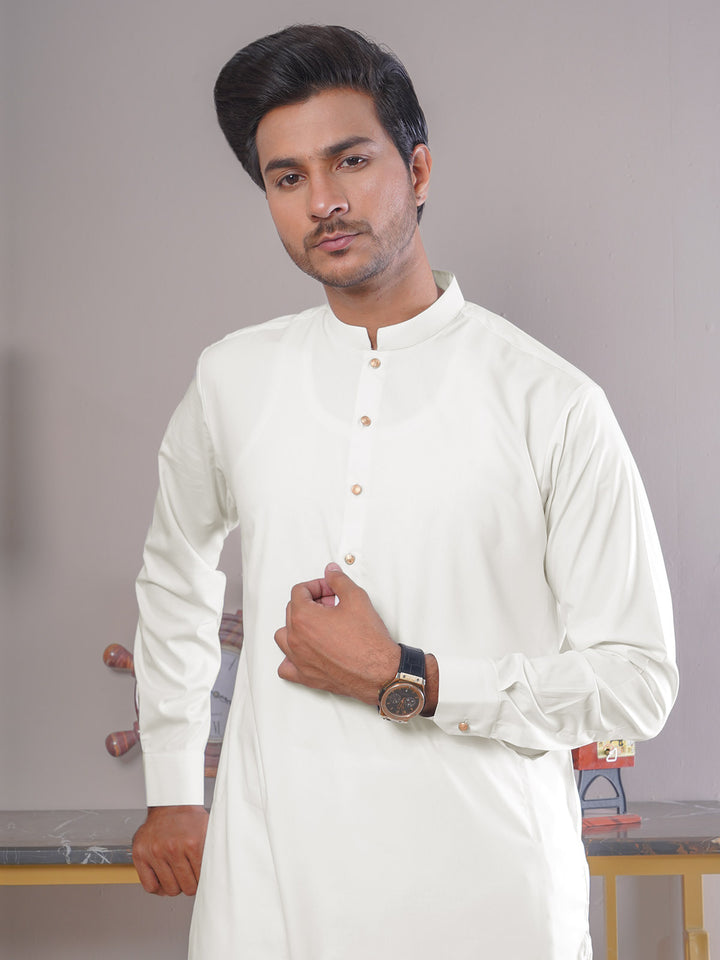 Off White Plain Exclusive Range Ban Collar Designer Kurta Pajama (SK-420)