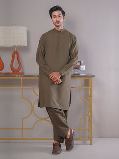 Brown Self Exclusive Range Ban Collar Designer Shalwar Kameez (SK-424)