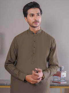 Brown Self Exclusive Range Ban Collar Designer Shalwar Kameez (SK-424)