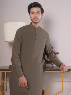 Brown Self Exclusive Range Ban Collar Designer Shalwar Kameez (SK-424)