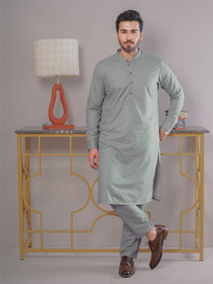 Light Green Self Exclusive Range Ban Collar Designer Kurta Pajama (SK-430)