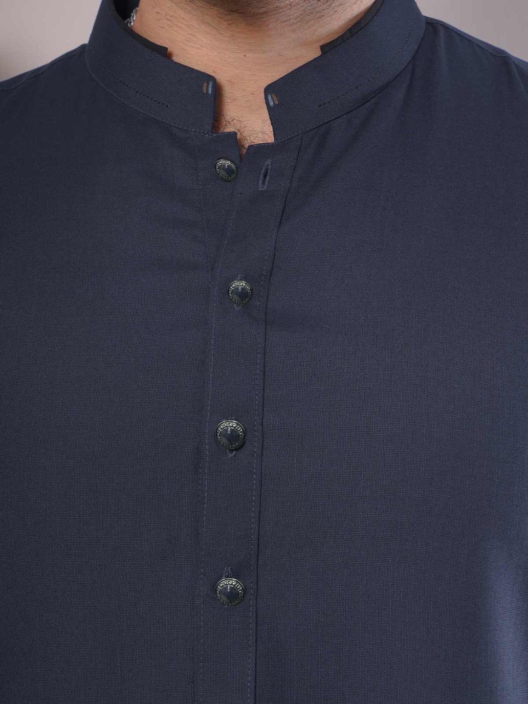 Navy Blue Plain Exclusive Range Ban Collar Designer Kurta Pajama (SK-431)