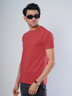 Red Plain Half Sleeves Men’s Round Neck T-Shirt (TEE-100)