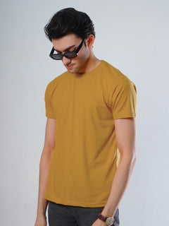 Mustard Plain Half Sleeves Men’s Round Neck T-Shirt (TEE-101)