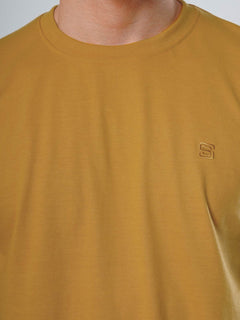 Mustard Plain Half Sleeves Men’s Round Neck T-Shirt (TEE-101)