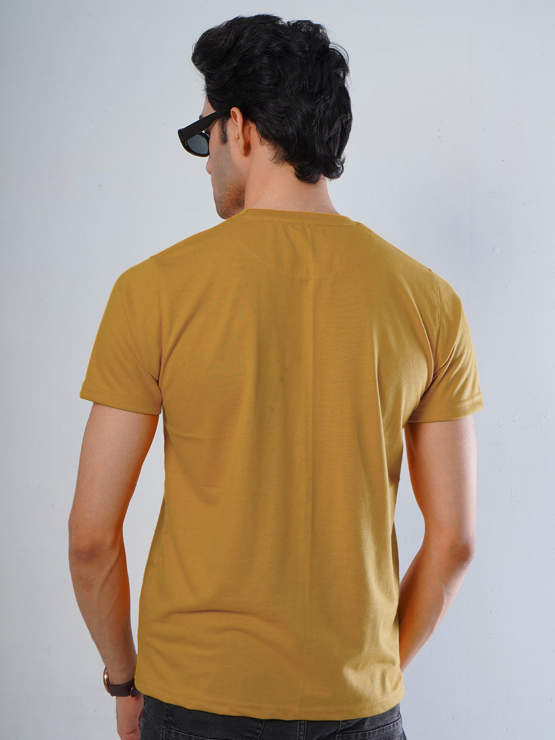 Mustard Plain Half Sleeves Men’s Round Neck T-Shirt (TEE-101)