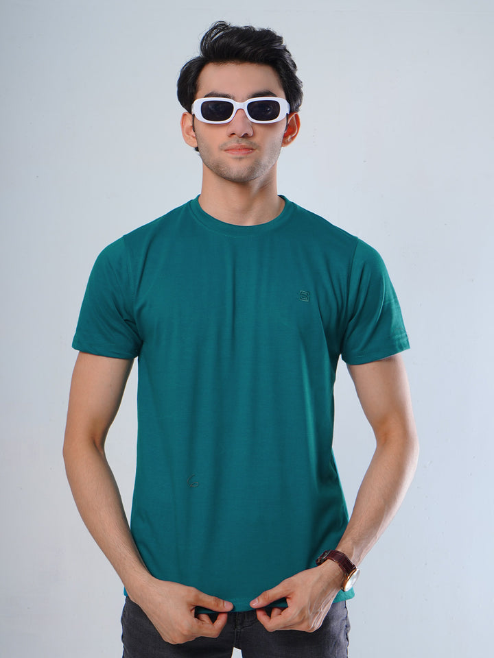 Turquoise Plain Half Sleeves Men’s Round Neck T-Shirt (TEE-102)