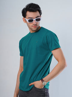 Turquoise Plain Half Sleeves Men’s Round Neck T-Shirt (TEE-102)