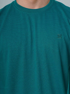 Turquoise Plain Half Sleeves Men’s Round Neck T-Shirt (TEE-102)