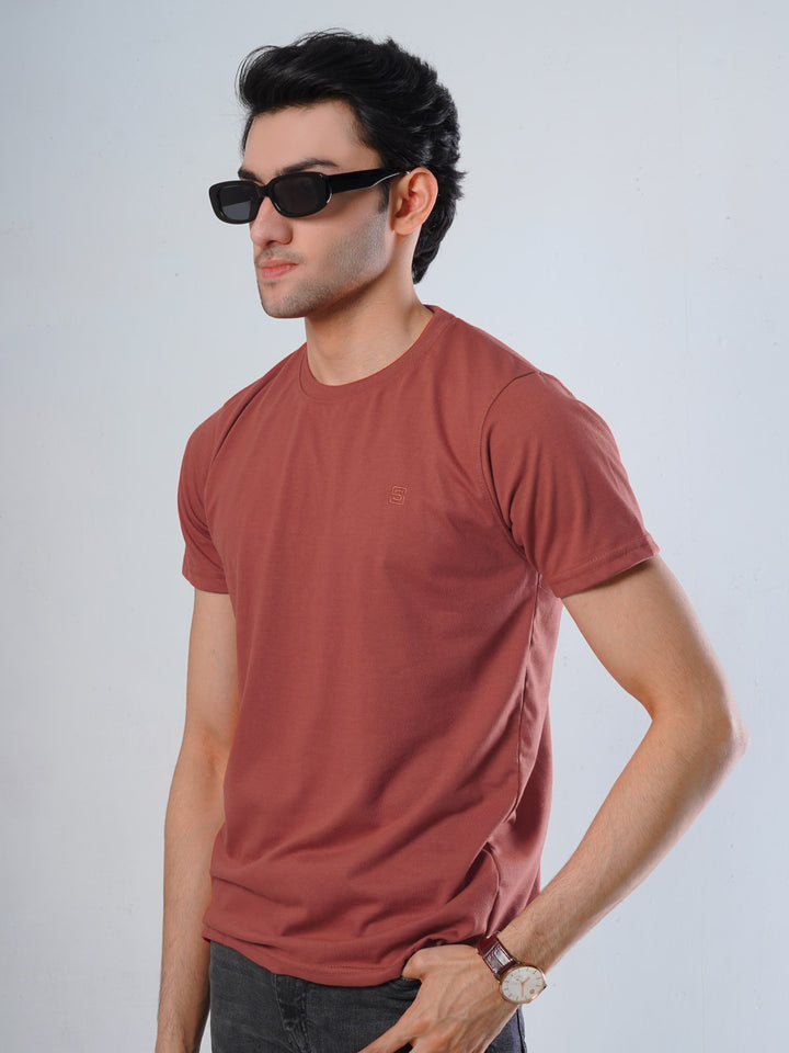 Rust Plain Half Sleeves Men’s Round Neck T-Shirt (TEE-103)