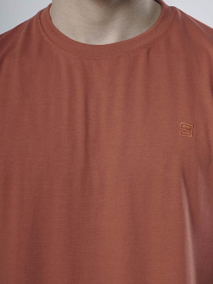 Rust Plain Half Sleeves Men’s Round Neck T-Shirt (TEE-103)