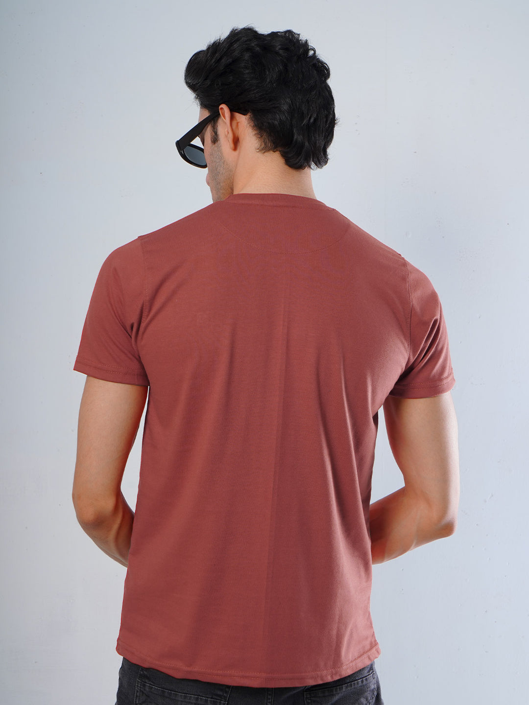 Rust Plain Half Sleeves Men’s Round Neck T-Shirt (TEE-103)