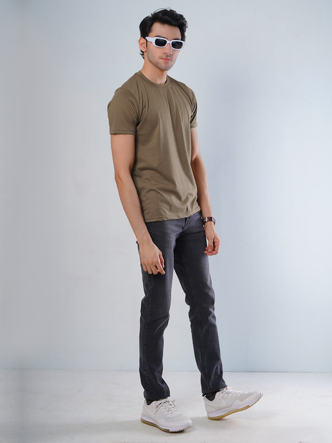 Brown Plain Half Sleeves Men’s Round Neck T-Shirt (TEE-104)