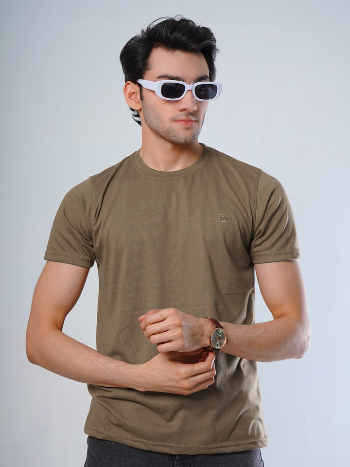 Brown Plain Half Sleeves Men’s Round Neck T-Shirt (TEE-104)