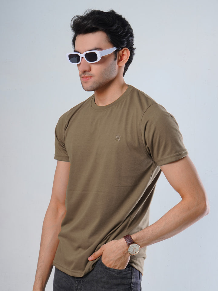 Brown Plain Half Sleeves Men’s Round Neck T-Shirt (TEE-104)