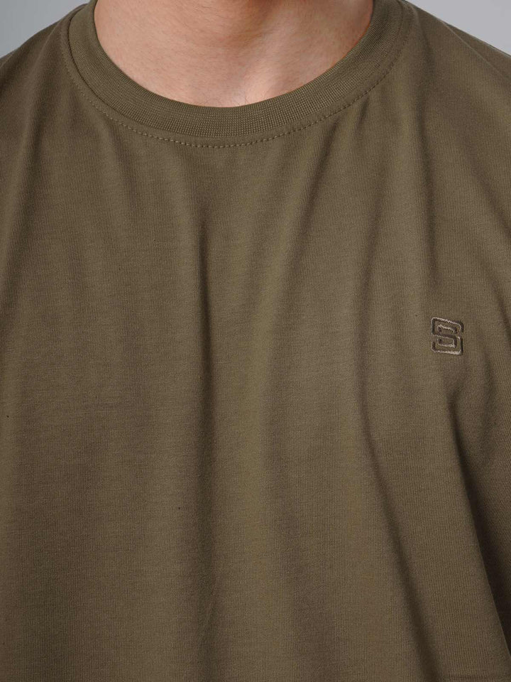 Brown Plain Half Sleeves Men’s Round Neck T-Shirt (TEE-104)