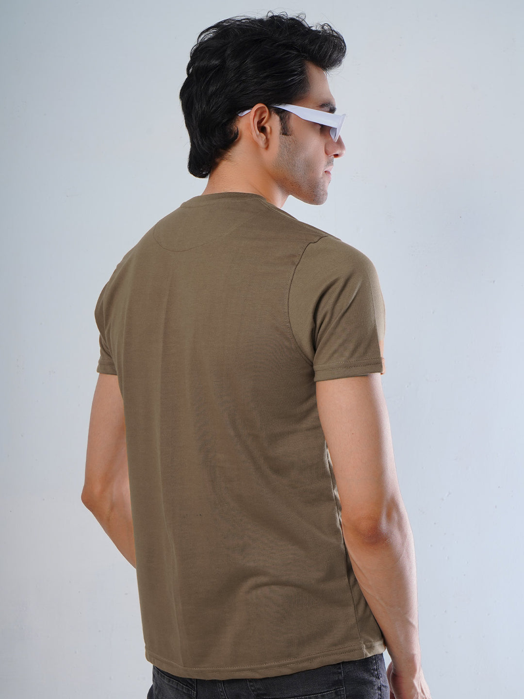 Brown Plain Half Sleeves Men’s Round Neck T-Shirt (TEE-104)