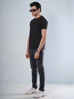 Black Plain Half Sleeves Men’s Round Neck T-Shirt (TEE-105)