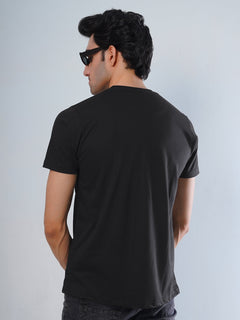 Black Plain Half Sleeves Men’s Round Neck T-Shirt (TEE-105)