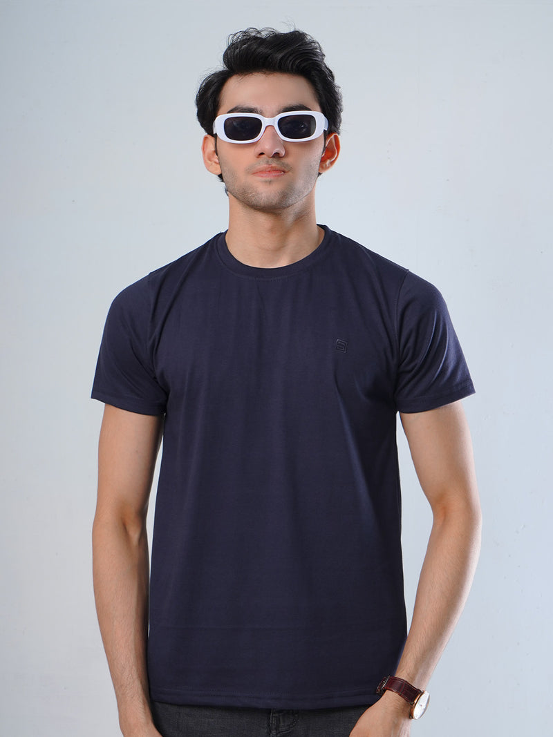 Navy Blue Plain Half Sleeves Men’s Round Neck T-Shirt (TEE-106)