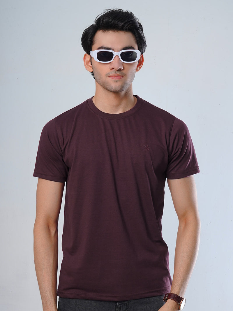 Maroon Plain Half Sleeves Men’s Round Neck T-Shirt (TEE-108)