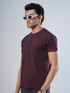 Maroon Plain Half Sleeves Men’s Round Neck T-Shirt (TEE-108)