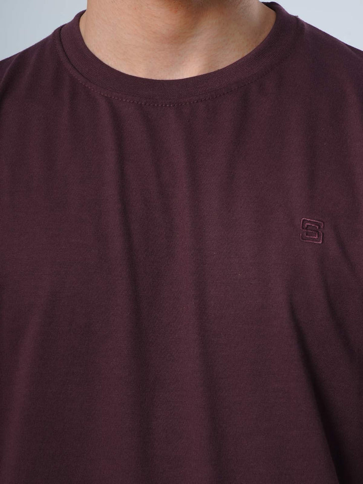 Maroon Plain Half Sleeves Men’s Round Neck T-Shirt (TEE-108)