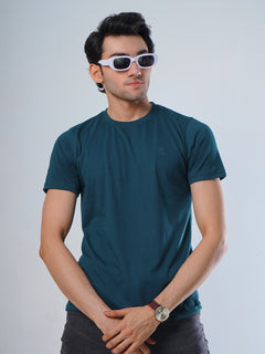 Dark Turquoise Plain Half Sleeves Men’s Round Neck T-Shirt (TEE-110)