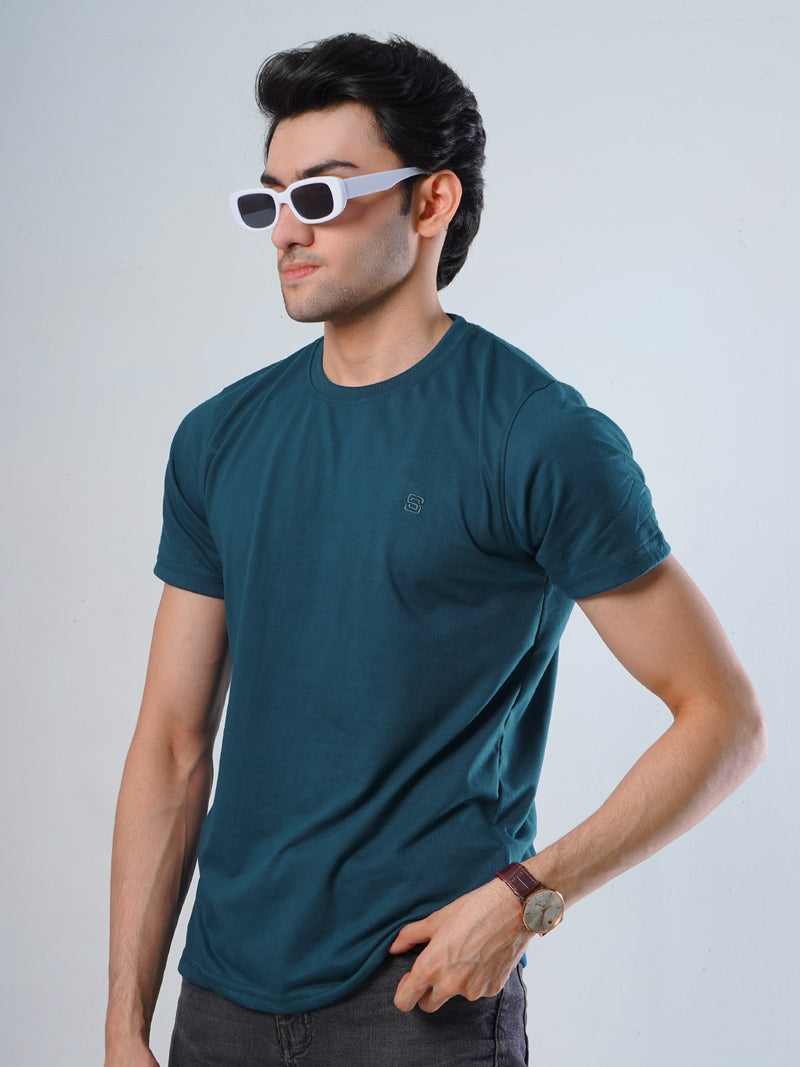 Dark Turquoise Plain Half Sleeves Men’s Round Neck T-Shirt (TEE-110)